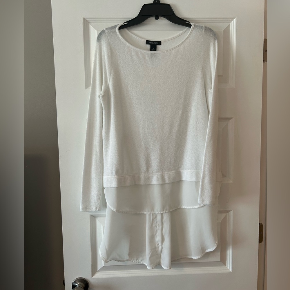 White House Black Market Asymmetrical Tiered White Blouse
